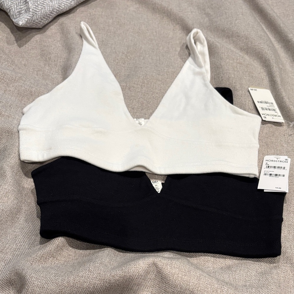 bp. Seamless V-Neck Camisole Bralette Set in White and Black